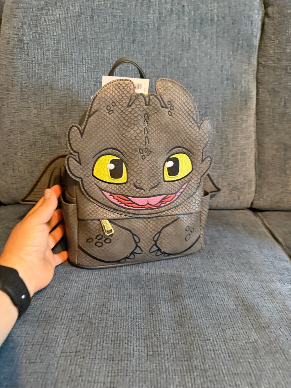 Loungefly Gray Textured Dragon Mini Backpack with Yellow Eyes